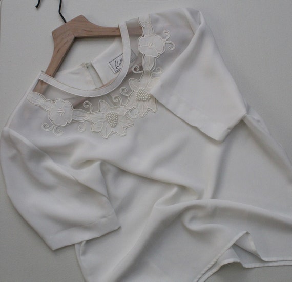 white mesh embroidered top
