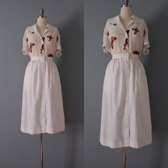 CHALK white cotton skirt | 1970s button down skirt