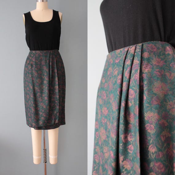 1970s wisteria botanical wrap skirt