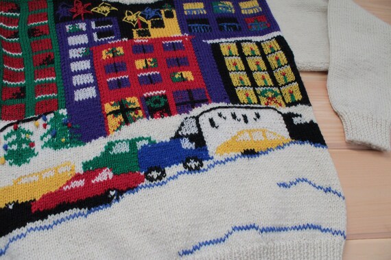 Christmas City cars buildings wool sweater View 6