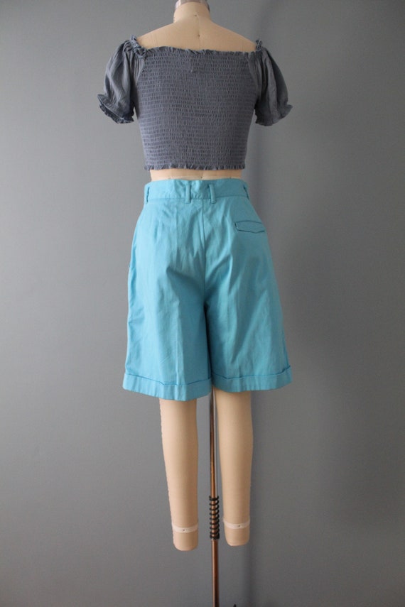 sky blue cuffed shorts | 90s culotte shorts | cot… - image 8