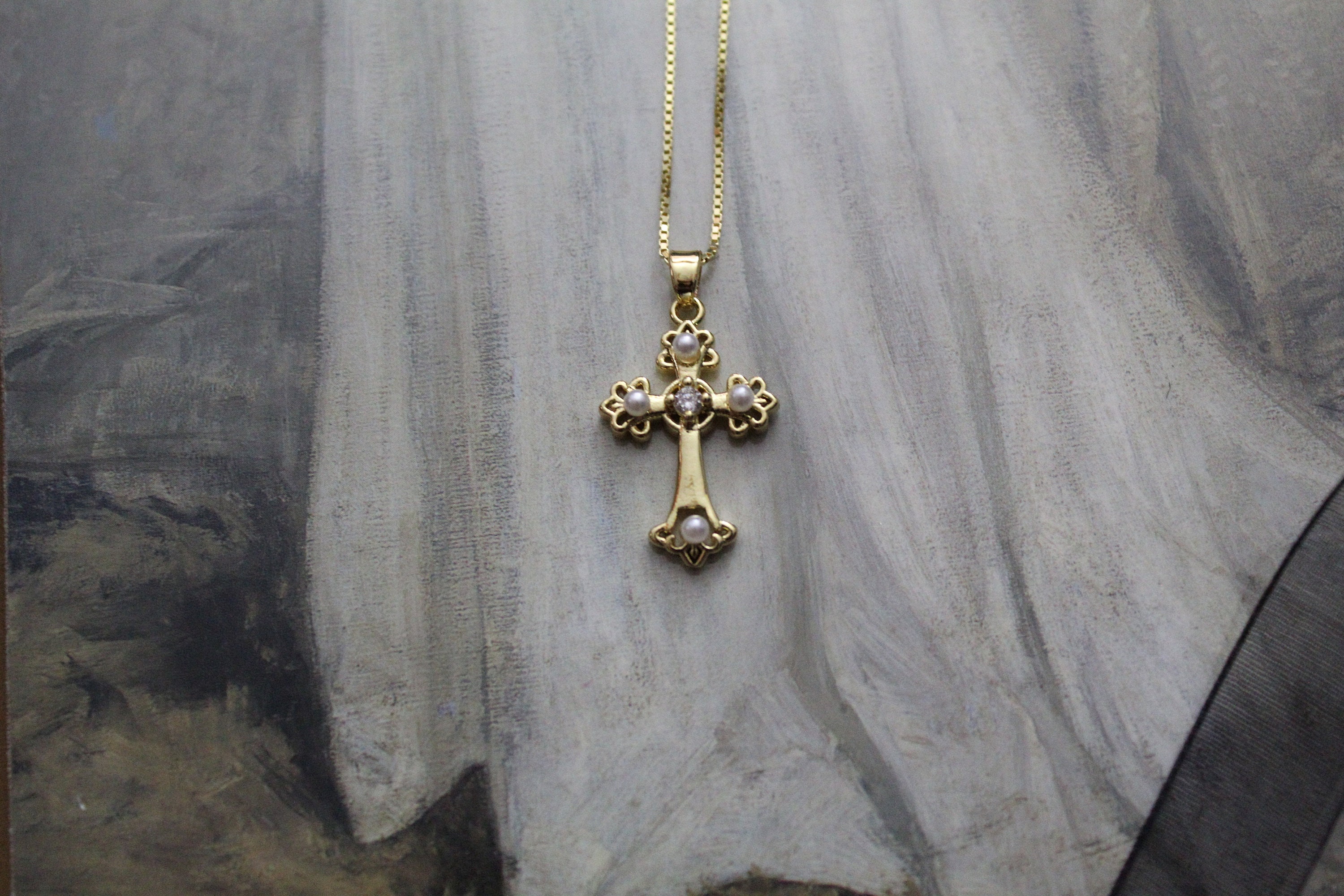 Cross Necklace 1996 Gold Necklace Medieval Cross Necklace Antique