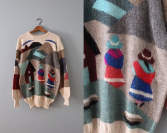 ALPACA wool sweater | vintage oversized intarsia sweater | native Peruvian sweater