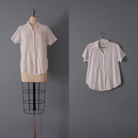 CLOUD white cotton top | embroidered cotton blouse