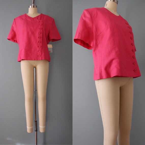 RASPBERRY pink linen jacket | soft linen blouse j… - image 3