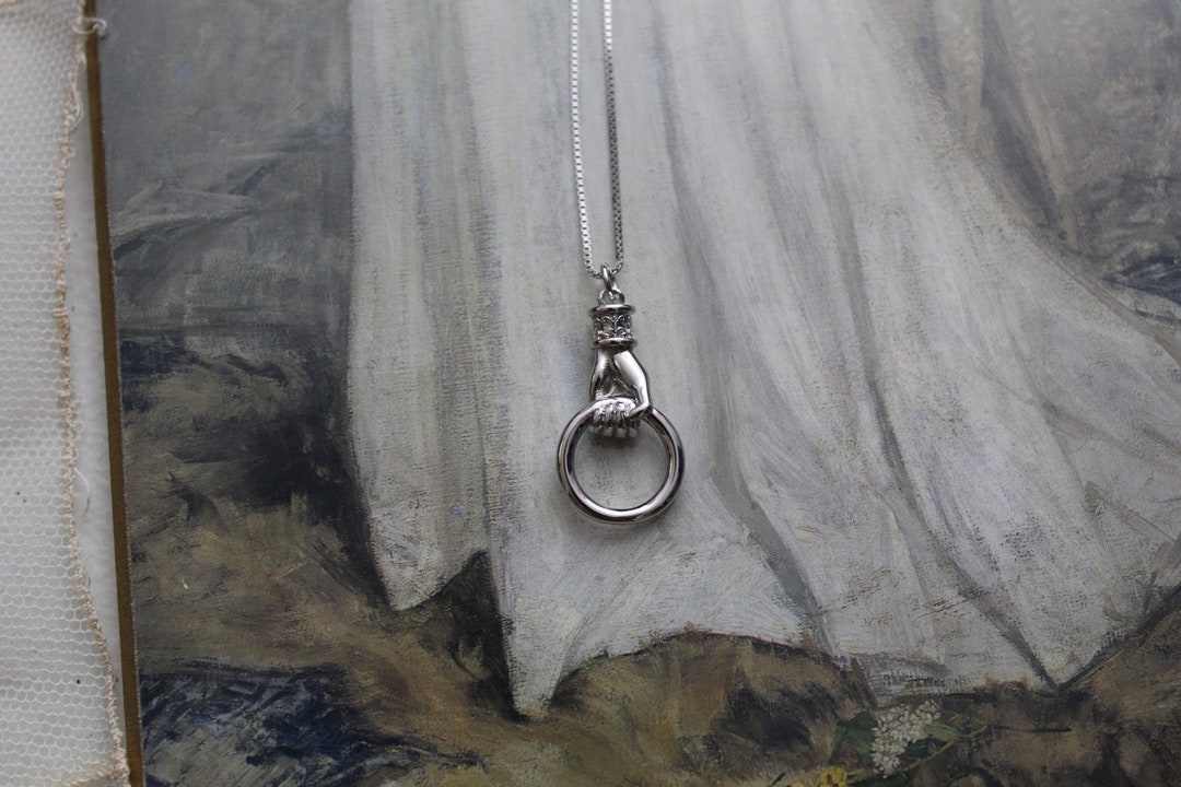 Victorian Hand Charm Necklace Antique 14K Fold Plated Silver Hand