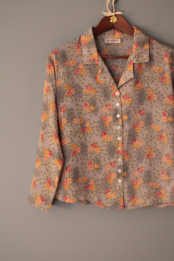 botanical swirl blouse | 90s Laura Tyler cropped … - image 6