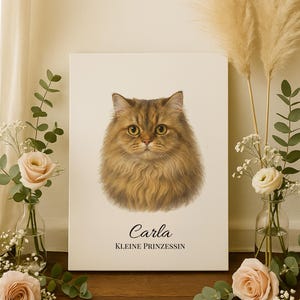 Personalisiertes Katzenportrait Aquarellstil, Haustierbild mit Name Spruch, Katzenposter, Geschenk für Katzenliebhaber, Katzenmama, Catmom