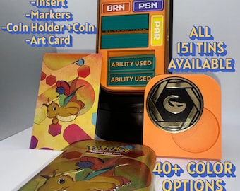 Pokemon TCG Mini Tin w/ Insert, Markers, Coin Holder, Coin, and Art Card (NO DICE)