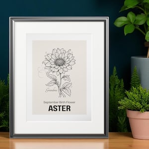 September Birth Month Wall Art Aster Line Art Virgo Print Personalized Botanical Astrology Decor Nursery  Birth Month Gift Birth Flower Gift