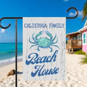 Beach House-tuinbanner, kustdecor, gepersonaliseerd familiebord, ode aan de zomer buiten, strandhuisvlag, vlag Ocean Life Garden