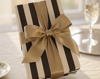 Striped Wrapping Paper Charcoal & Ivory Classic Gift Wrap for Him Elegant Wedding Wrap Birthday Retirement Gift Wrap Roll Black Stripe Wrap