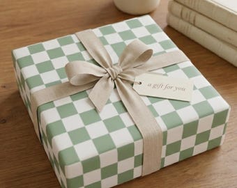 Checkered Wrapping Paper Sage Green Classic Gingham Gift Wrap Elegant Neutral Wrap for Birthdays Weddings Anniversary Baby Shower Gift Wrap