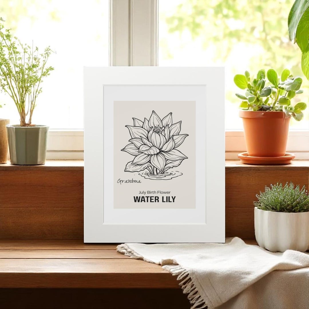 July Birth Flower Water Lily Framed Print, Custom Elegant Wall Art for ...