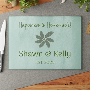 Personalized Cutting Board - Happiness is Homemade, Custom Glass Cutting Board, Housewarming Wedding Bridal Shower Gift Glass Chopping Board