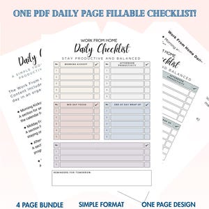 May include: A printable PDF productivity bundle with a daily page fillable checklist. The design includes sections for morning kickoff, midday focus, and end-of-day wrap-up. The checklist is designed to help stay productive and balanced.