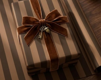 Striped Wrapping Paper Roll Brown & Bronze Gift Wrap Elegant Dark Brown Two Tone Wedding Birthday Anniversary Gift Wrap Luxury Wrap For Him
