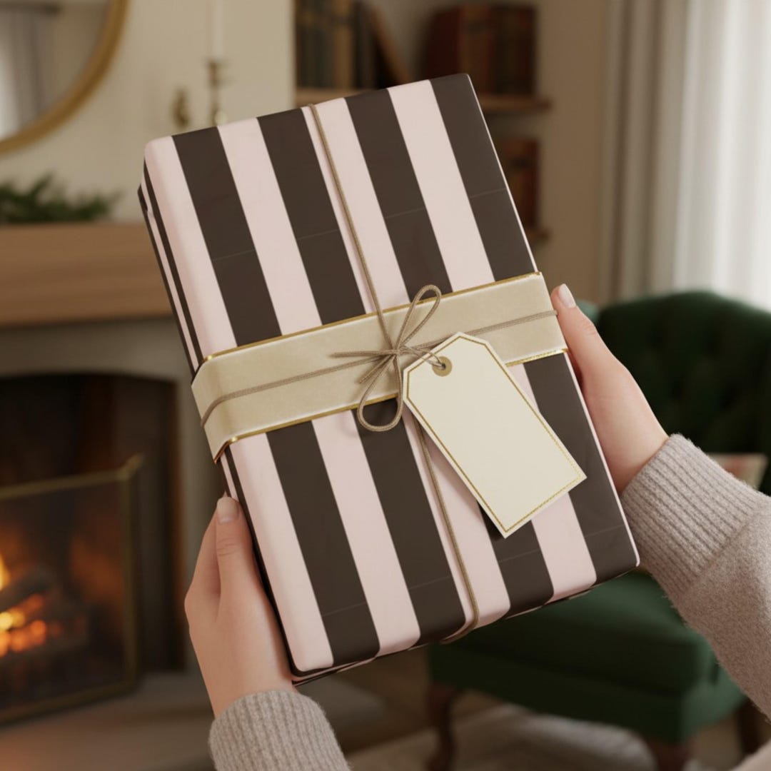 Strippy Rapping Paper Blush Espresso Stripe Wrapping Paper Modern Lodge Gift Wrap Neutral ...
