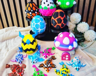 Huevo de dragón elemental con dragón móvil, dragón flexible impreso en 3D, figura coleccionable de fantasía, regalo sorpresa para fanáticos de los dragones.