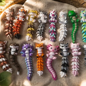 Niedliche Flexi Haustiere – Bewegliche 3D Druck Figuren Fuchs,Axolotl, Waschbär,Otter,Koala,Eichhörnchen,Drache,Katze,Roter Panda und Gepard