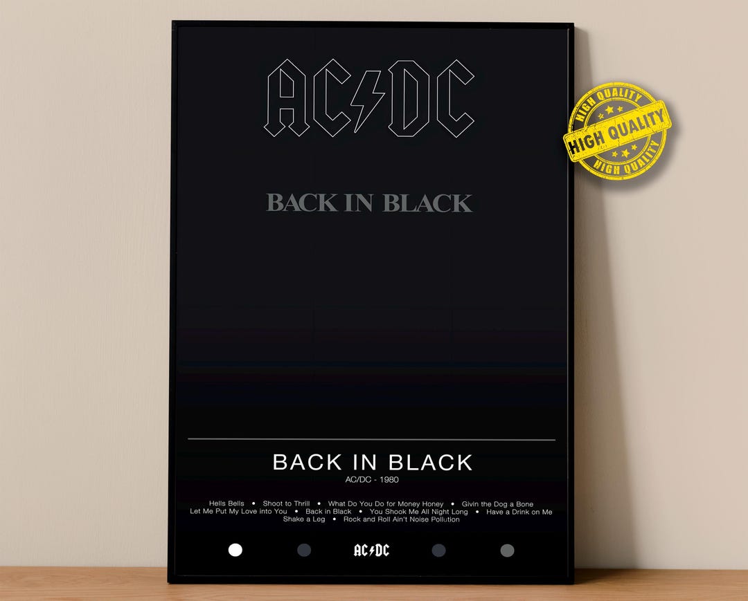 AC/DC Poster | Back in Black Poster | Album Poster Prints | Wall Decor ...