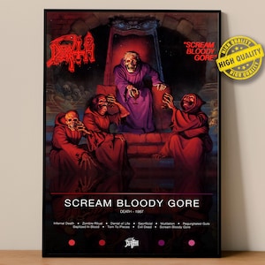 Póster de Death / Póster de Scream Bloody Gore / Impresiones de pósters de álbumes / Pósteres de decoración de paredes / Portadas de álbumes / Póster de música metal