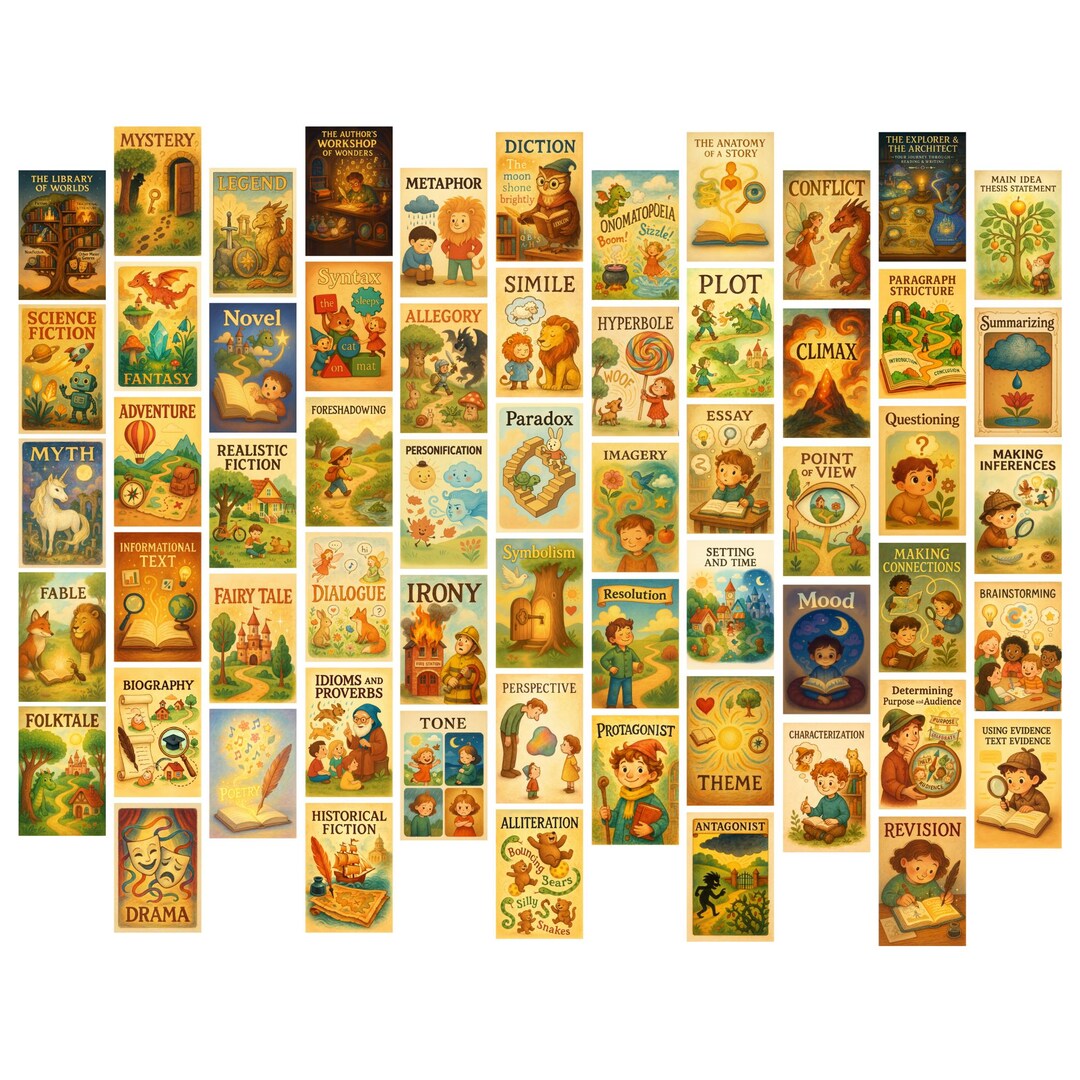 English Literary Genres Elements Posters - 4x6 Inches 60 Pcs Double ...