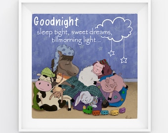 Bedtime print. Kids room. Goodnight print.