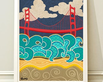 Golden Gate bridge, abstract. 8..5x11 inches print. San Francisco I love you.