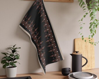 Tribal geometrisk kantad kökshandduk | Kökshandduk i bomullsblandning