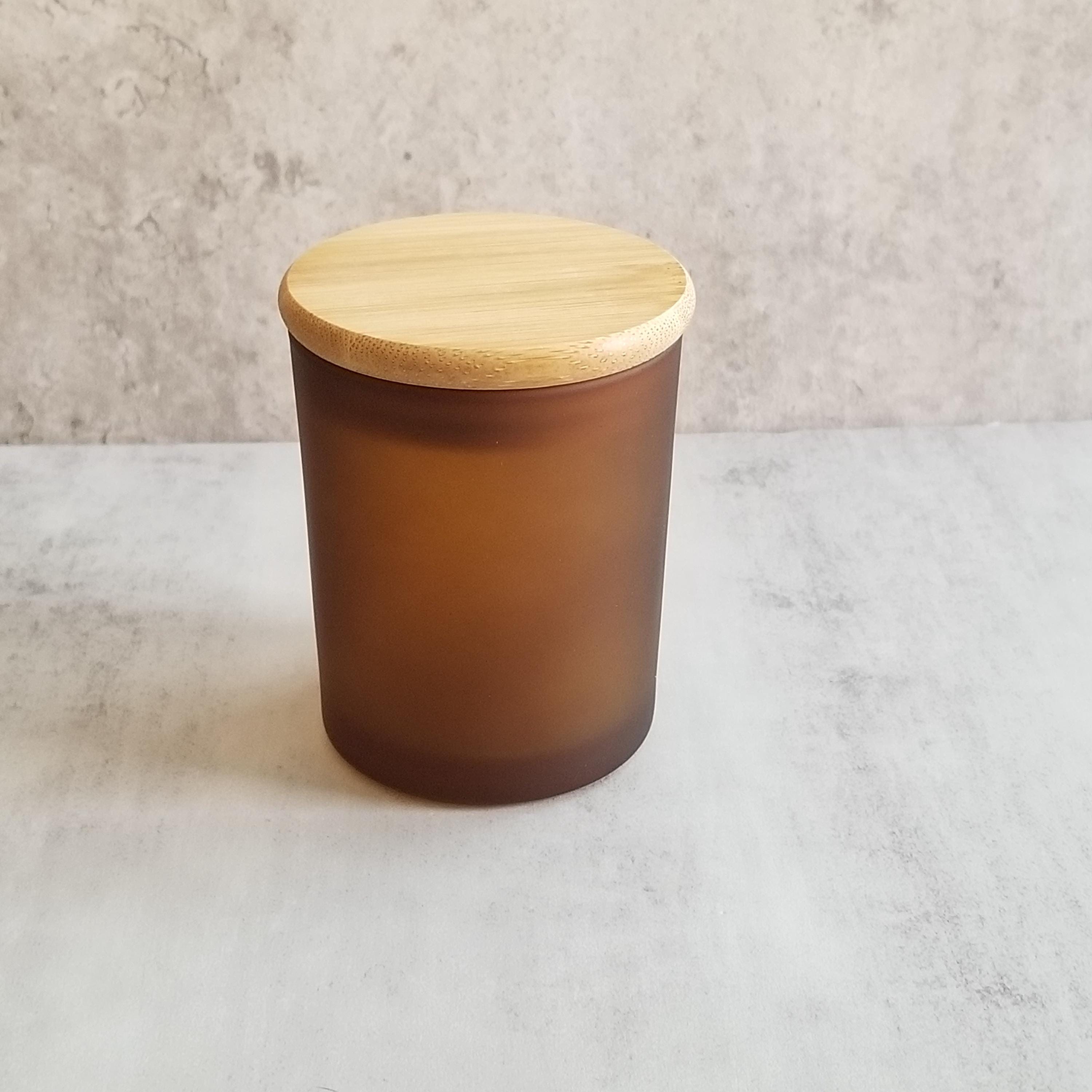 Frosted Amber Glass Candle Jar With Bamboo Lid - Etsy