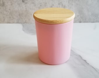 Candle Jar, Matte Pink Glass Jar w/ Bamboo Lid
