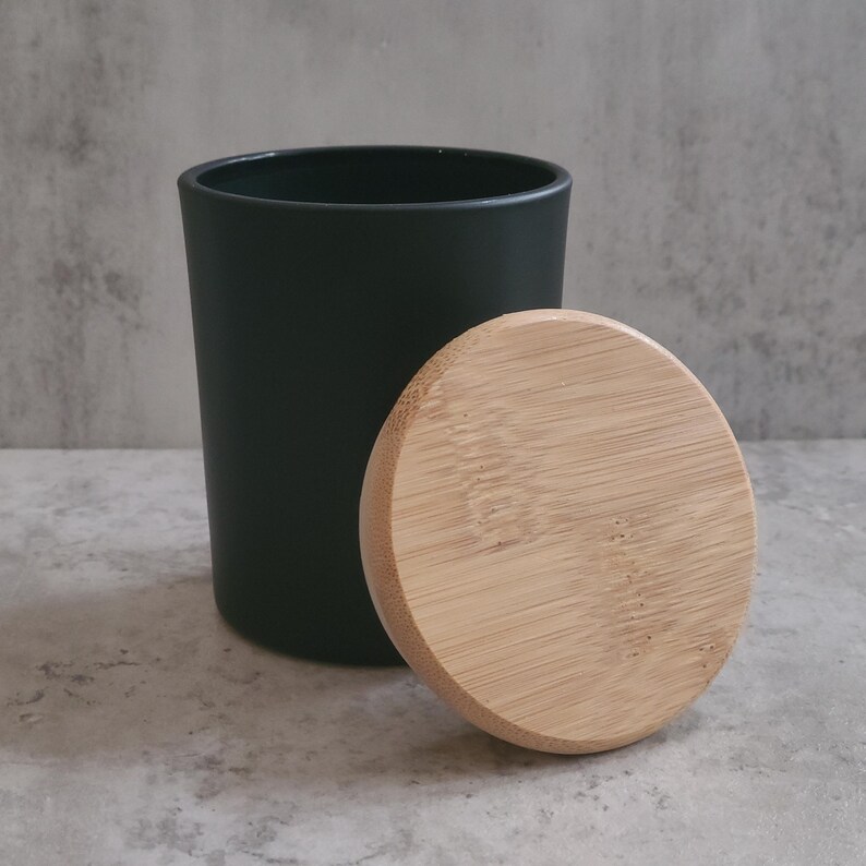 Matte Black Glass Candle Jar W/ Bamboo Lid - Etsy