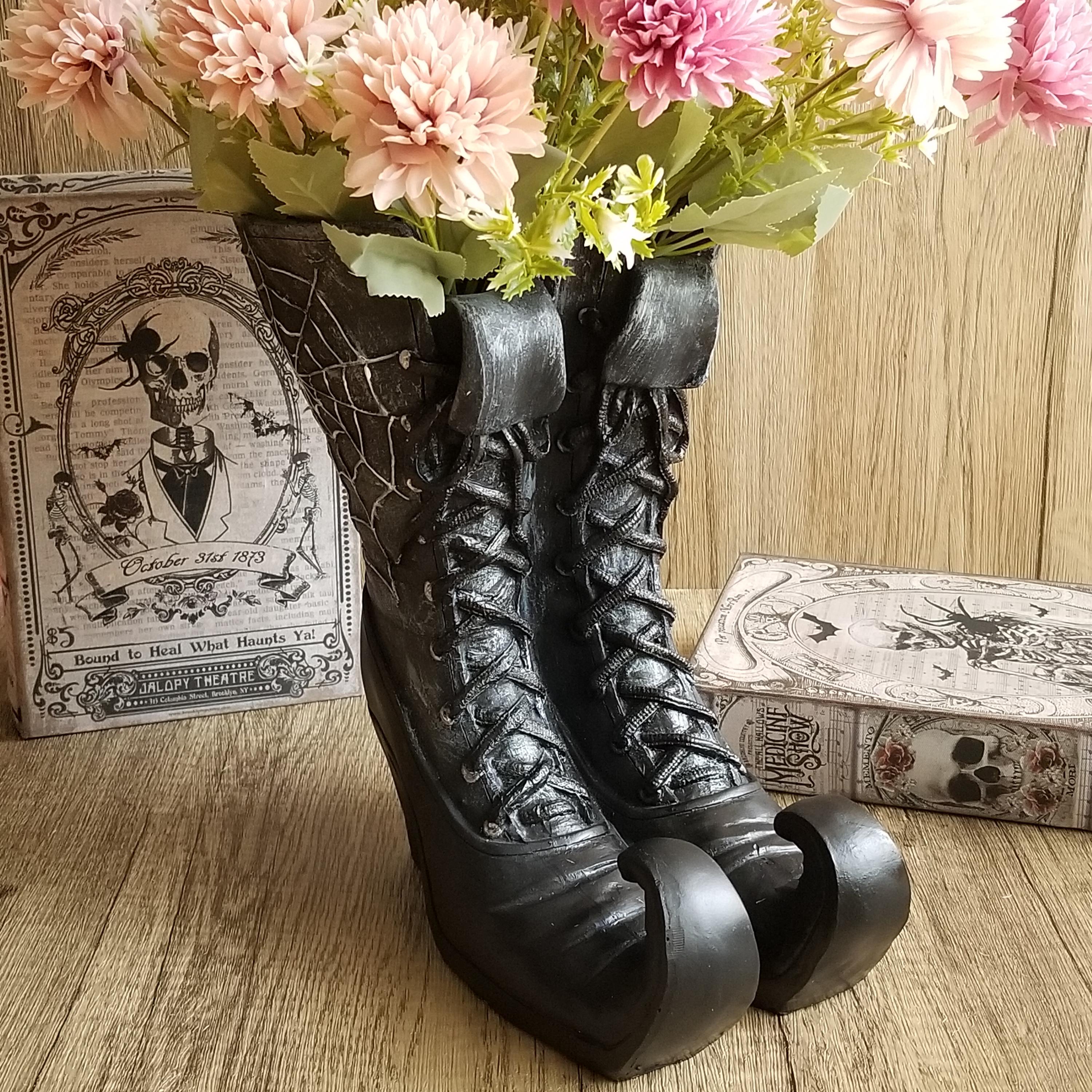 Container Style Boots Resin Witch Boots Container – Gothic Halloween Decor With Spiderweb ...