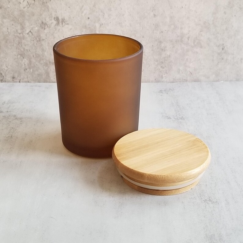 Frosted Amber Glass Candle Jar With Bamboo Lid - Etsy
