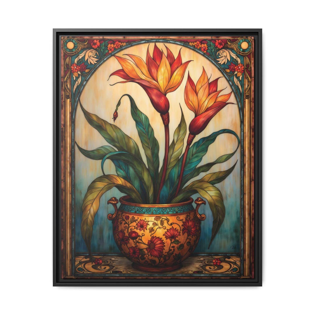 Stain Glass Style Tropical Bird of Paradise Floral Matte Canvas - Etsy