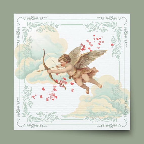Rococo Cupid Descending Matte Canvas, Stretched 1.25" | Valentine's Wall Art