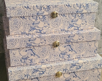 Nesting Boxes, Blue Bird and Floral Cardboard Decorative Storage Boxes Set of 3