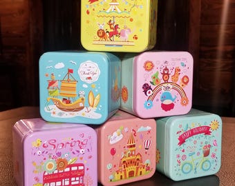 Whimsey Square Storage Tin, Party Favor Tin (8 OZ)