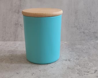 Matte Blue Glass Candle Jar with Bamboo Lid