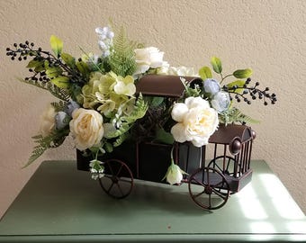 Farm Truck Flower Arrangement, Rustic Cottage Centerpiece