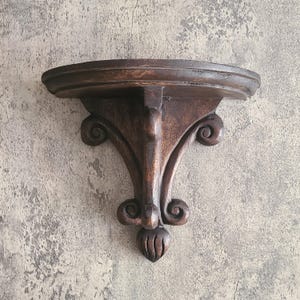 Dark Stained Wood Shelf Bracket – Scrollwork Corbel, British Colonial Style, 11 Inch