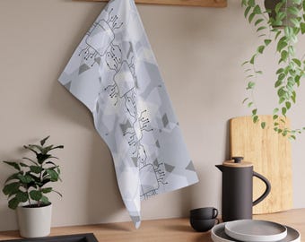 Futuristic Circuitry Modern Design Tea Towel | Black Gray White