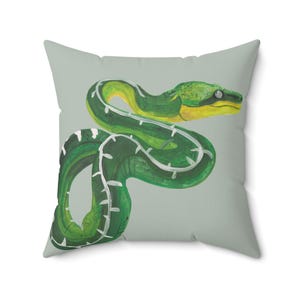 Green Tree Python Pillow | Square Faux Suede Snake Throw Pillow