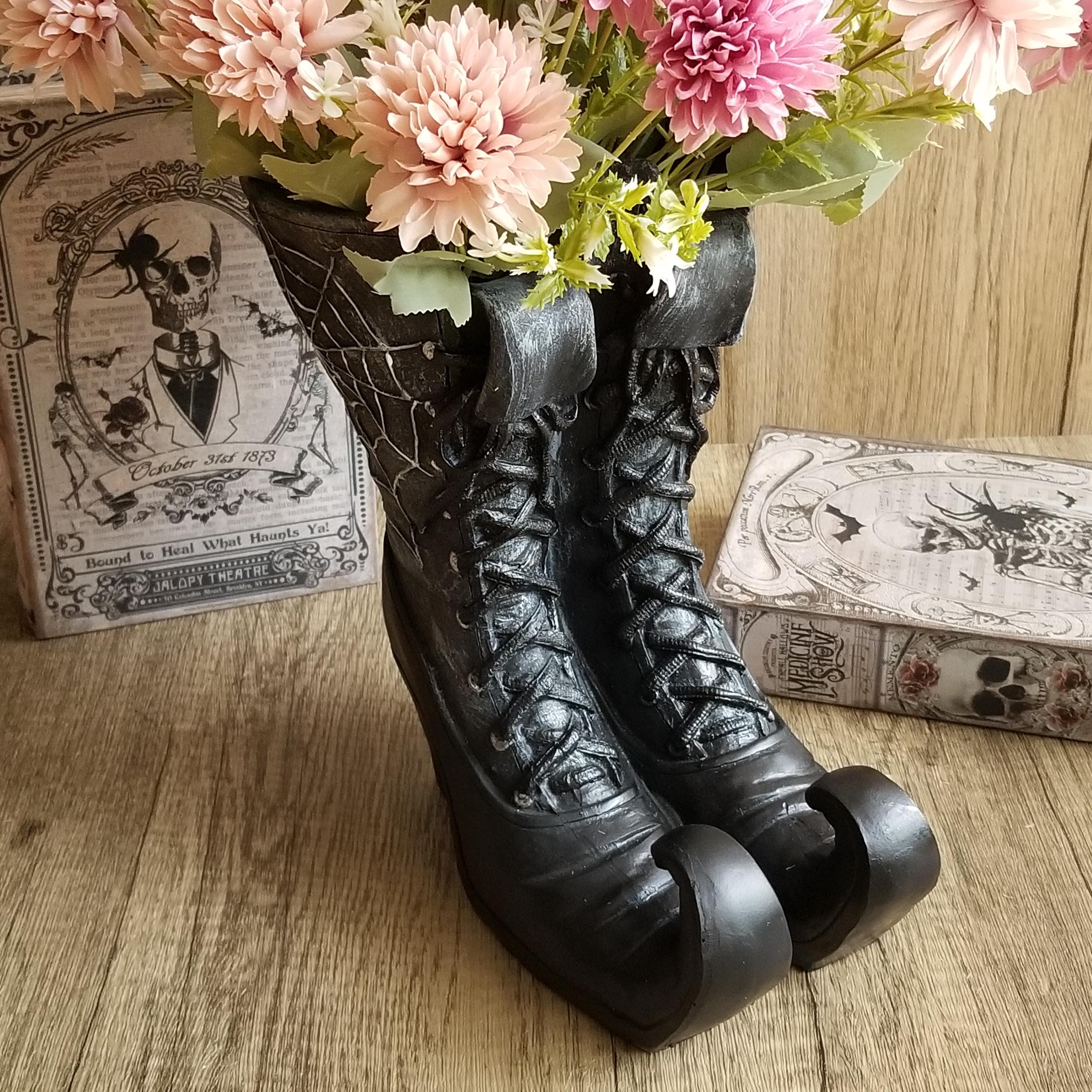 Container Style Boots Resin Witch Boots Container – Gothic Halloween Decor With Spiderweb ...