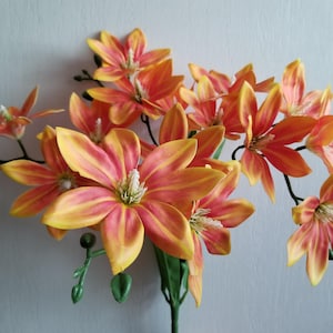Artificial Flowers, 5-Stem Orange English Orchid Artificial Spray
