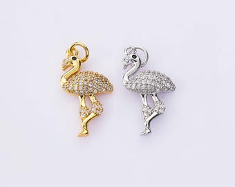 18K Gold Filled Handmade Micropavé CZ African Grasslands Ostrich Charms,Cute Ostrich Pendant Necklace Earrings,For DIY Jewelry Making Supply
