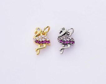 18K Gold Filled White CZ African Grasslands Big Ostrich Charms,Handmade Ostrich Pendant Necklace Earrings,For DIY Jewelry Making Supply