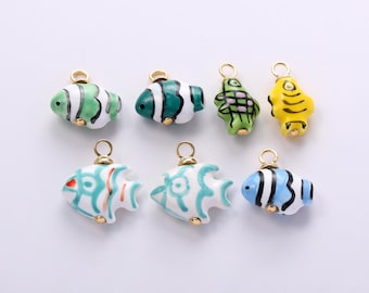 Multi-color Ceramic Striped Fish Charms,Ocean-inspired Ceramic Porcelain Little Fish Pendant Necklace Earrings,for DIY Jewelry Making Supply