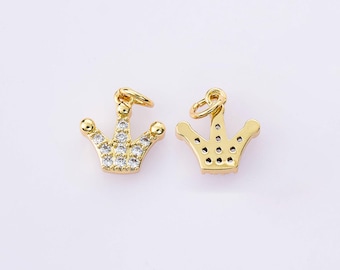 18K Gold Filled White Micropavé Full CZ Crown Charms,Cute Cartoon Crown Pendant Necklace Earrings,For DIY Handmade Jewelry Making Supply